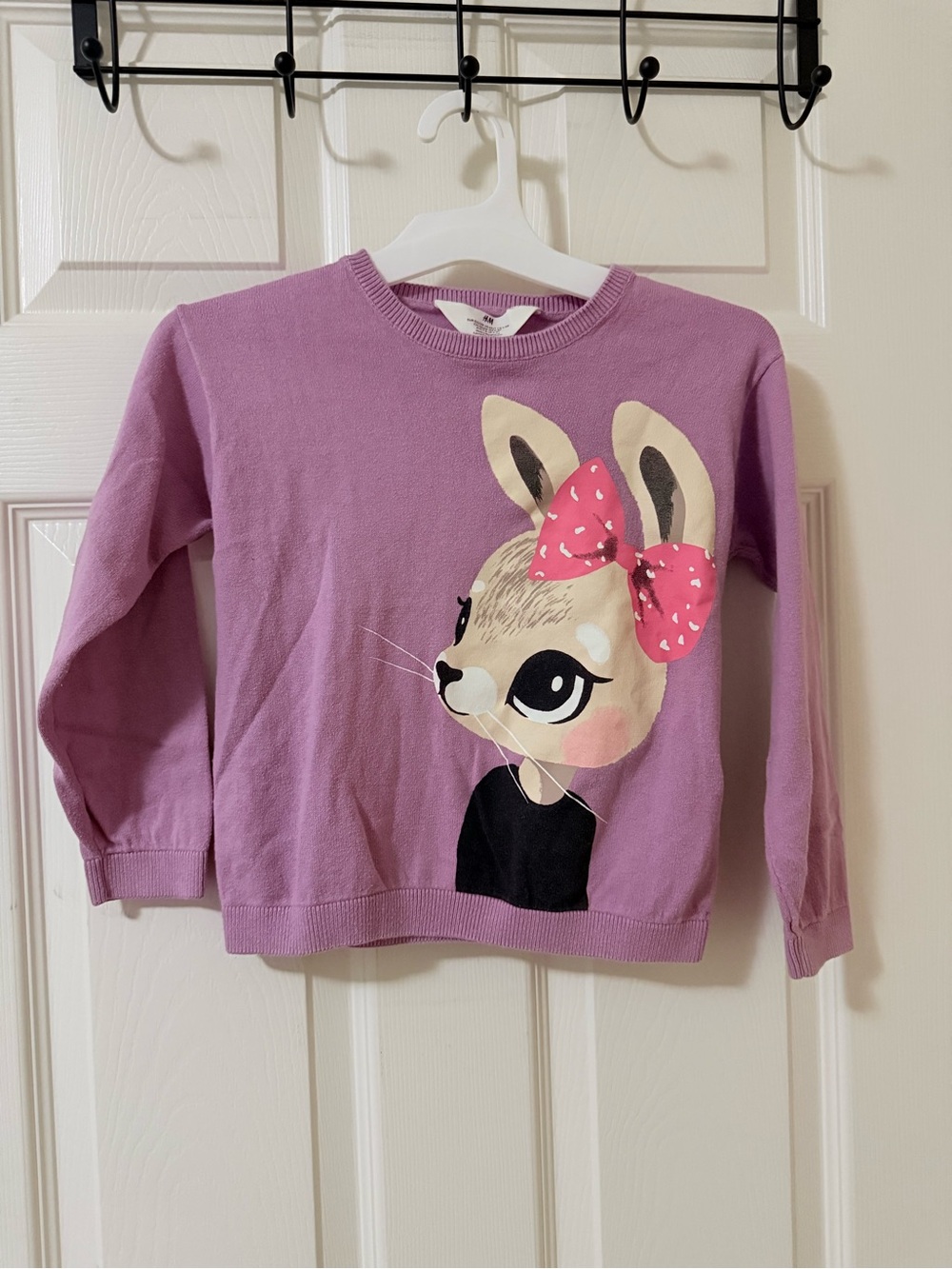 H&M Lavender Bunny Graphic Sweater with Pink Bow